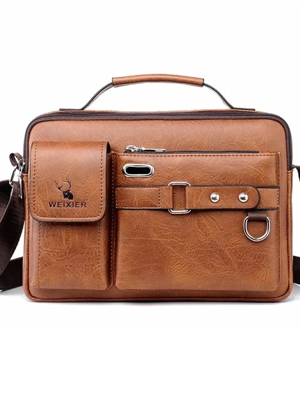 WEIXIER Tan Leather Messenger Bag for Men - Classic Crossbody